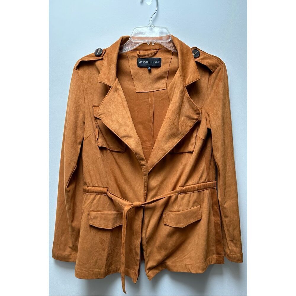 Kendall & Kylie faux suede burnt orange belted jacket size Small #29-1299